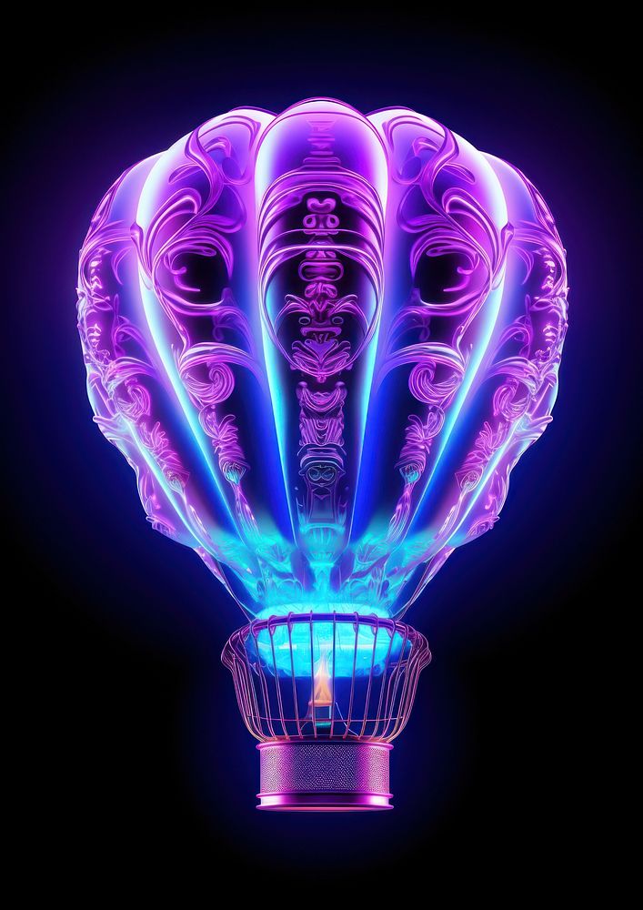 Neon hot air balloon light purple illuminated.