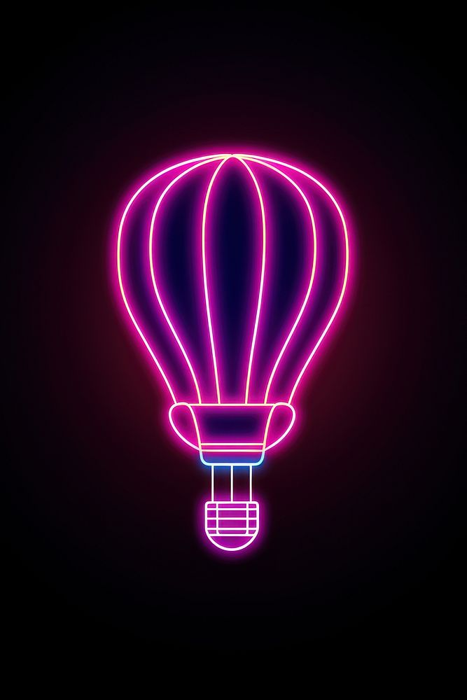 3d render of hot air balloon line icon neon light lighting purple night.