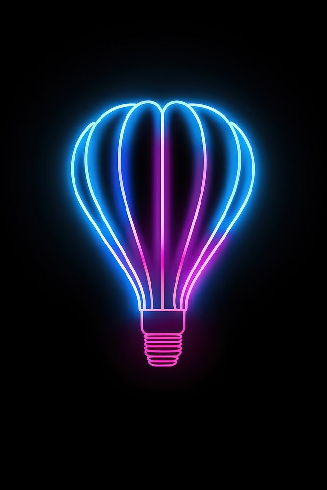 3d render of hot air balloon line icon neon light night illuminated electricity.