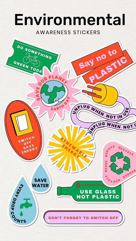 Environmental awareness sticker set