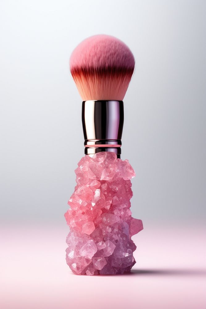 Pink makeup brush cosmetics jewelry purple.