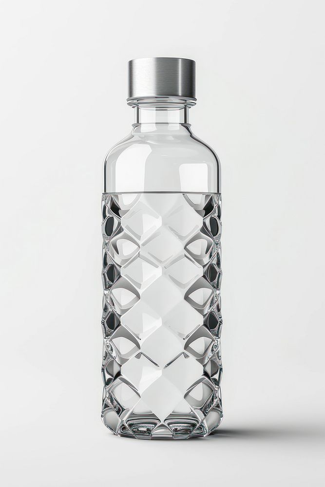 Reusable water bottle glass white background refreshment.