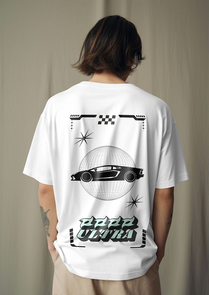 Man in white t-shirt rear view
