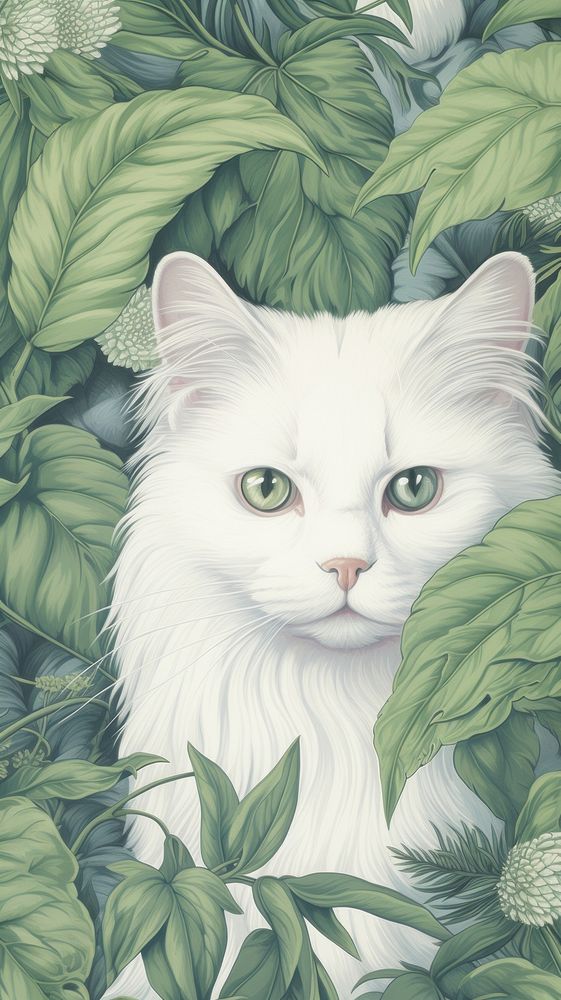 Realistic hand drawing of white cat backgrounds pattern animal.