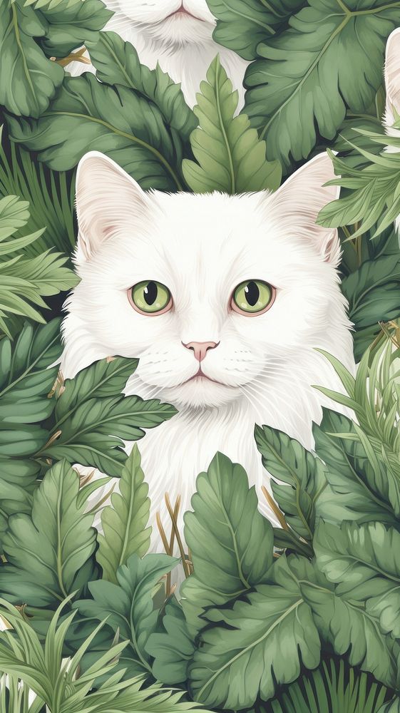 Realistic hand drawing of white cat pattern backgrounds animal.