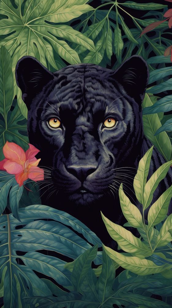 Realistic hand drawing of black panther wildlife outdoors animal.