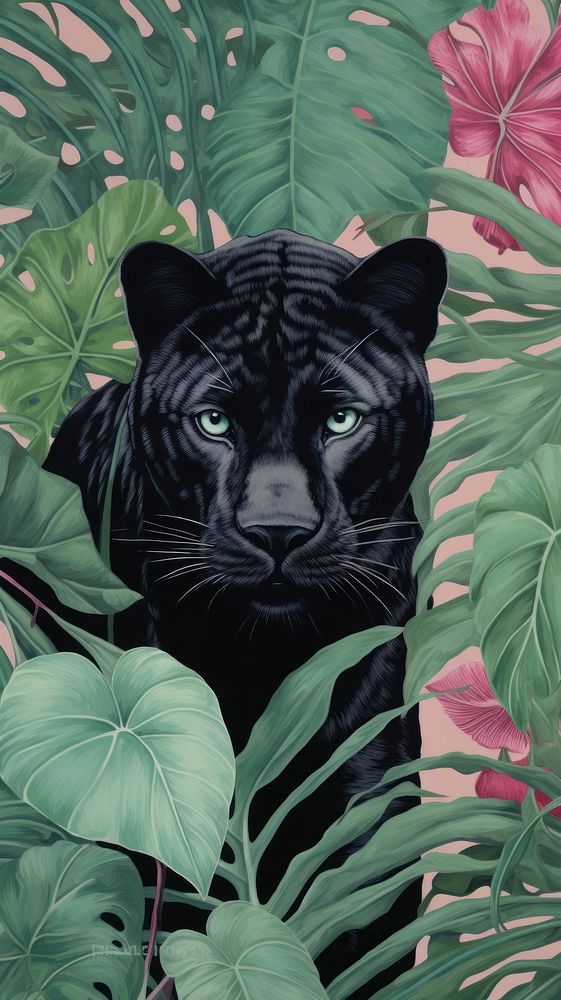 Realistic hand drawing of black panther wildlife pattern animal.