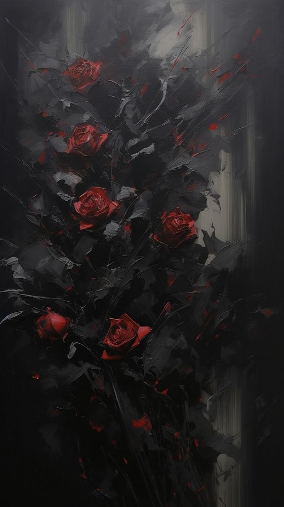 Acrylic paint of black rose bouquet painting flower plant.