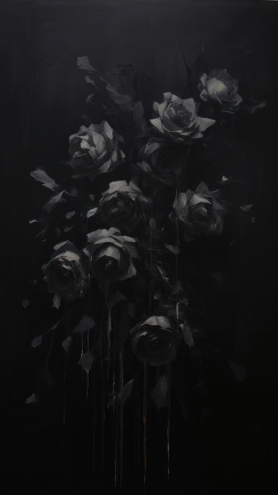 Acrylic paint of black rose bouquet creativity monochrome fragility.