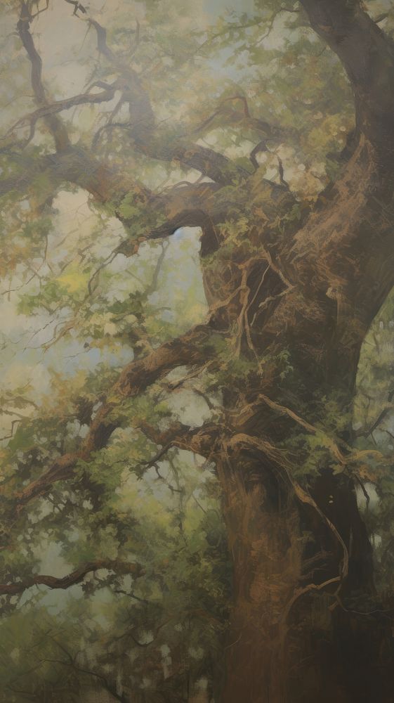 Acrylic paint of oak tree art outdoors painting.