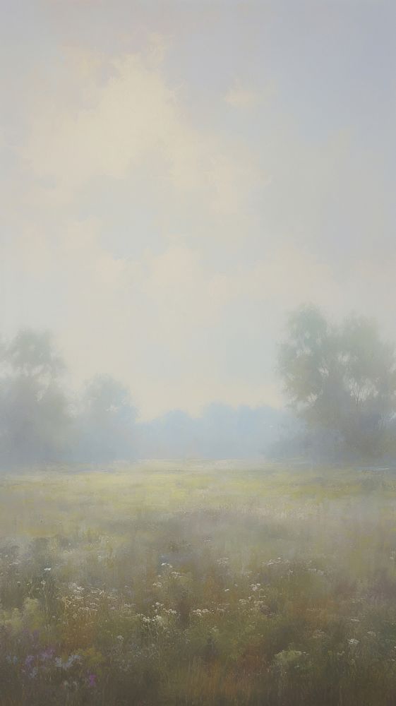 Acrylic paint of meadow outdoors nature mist.