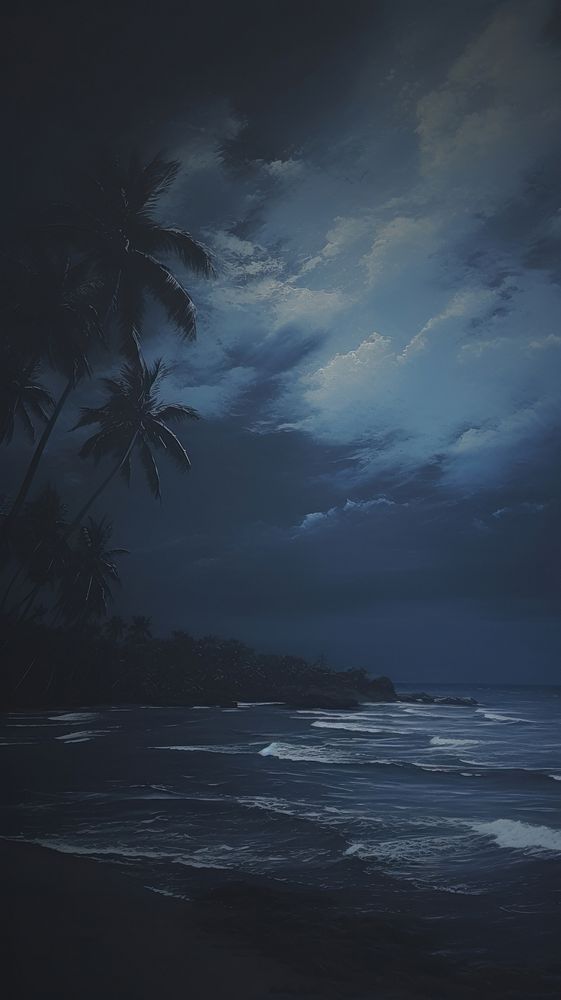 Acrylic paint of night beach outdoors horizon nature.