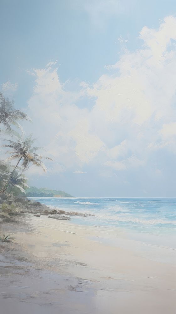 Acrylic paint of summer beach landscape outdoors horizon.