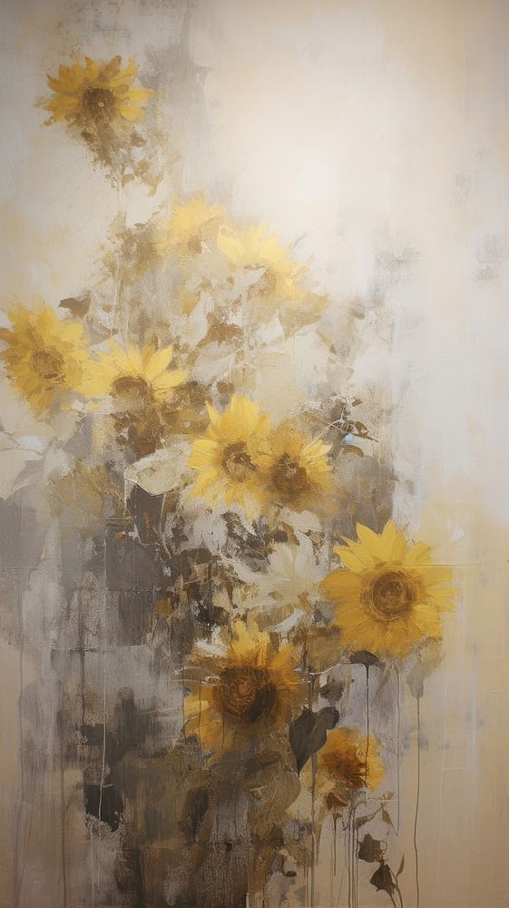 Acrylic paint of sunflowers art painting plant.