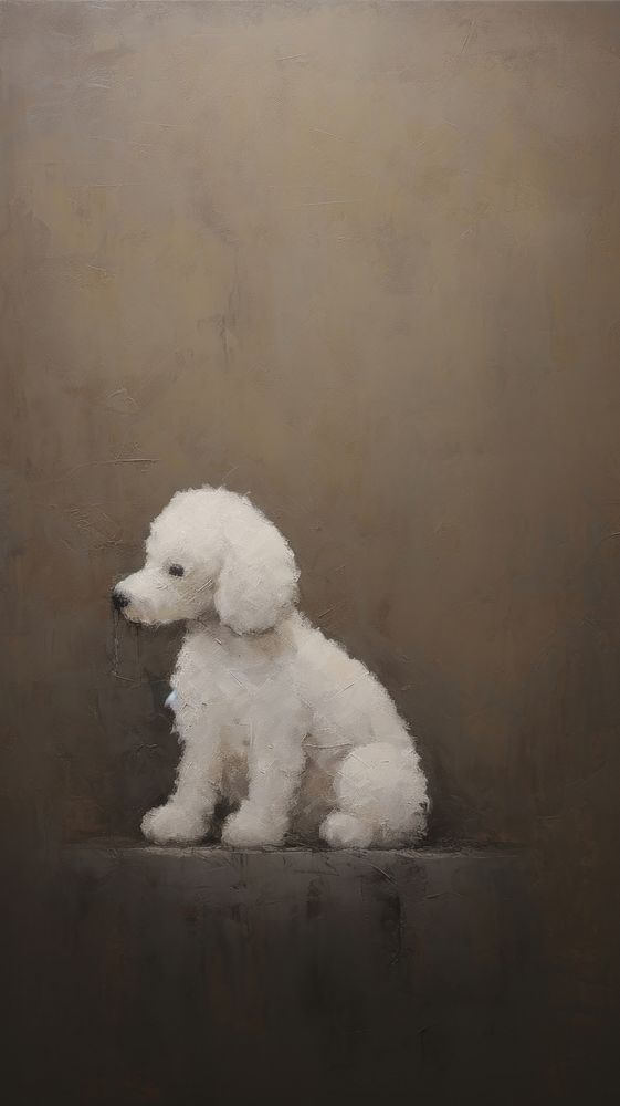 Acrylic paint of poodle toy animal mammal dog.