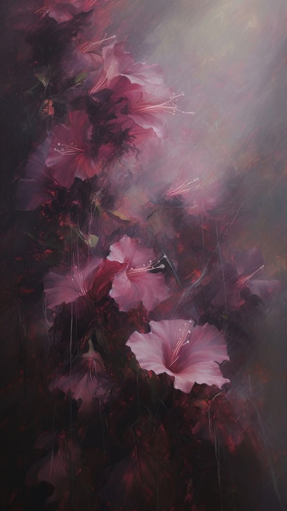 Wet hisbiscus flowers painting plant petal.