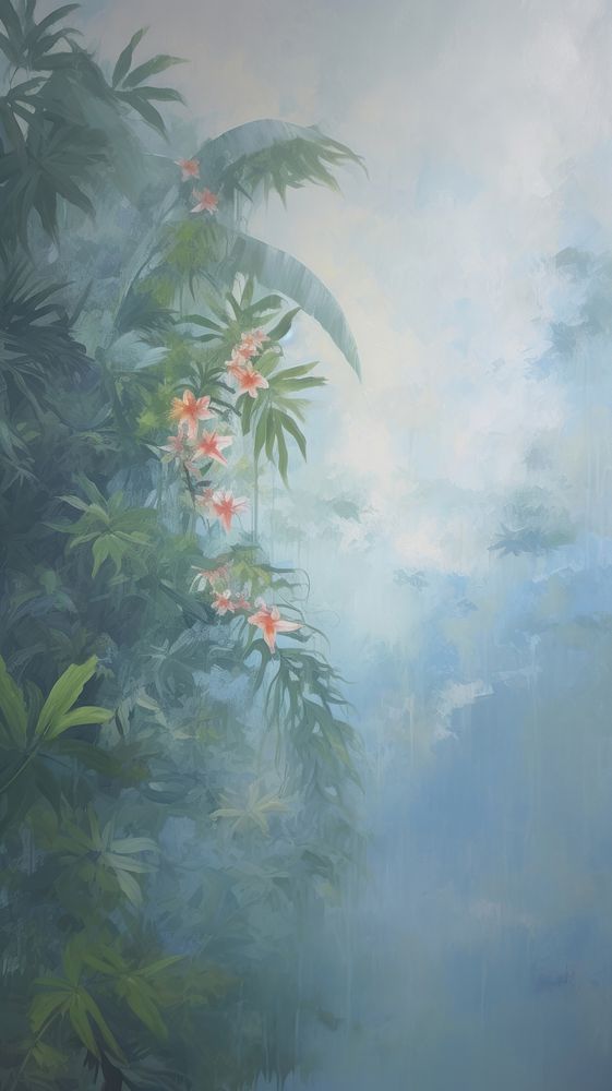 Acrylic paint of tropical flowers outdoors nature plant.