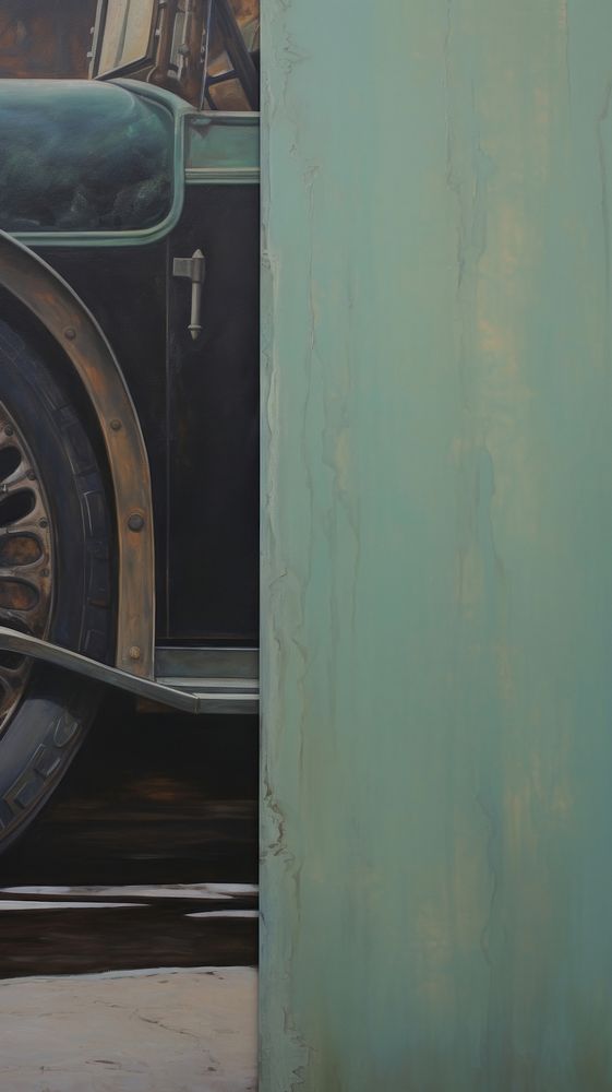 Acrylic paint of vintage car vehicle wheel tire.