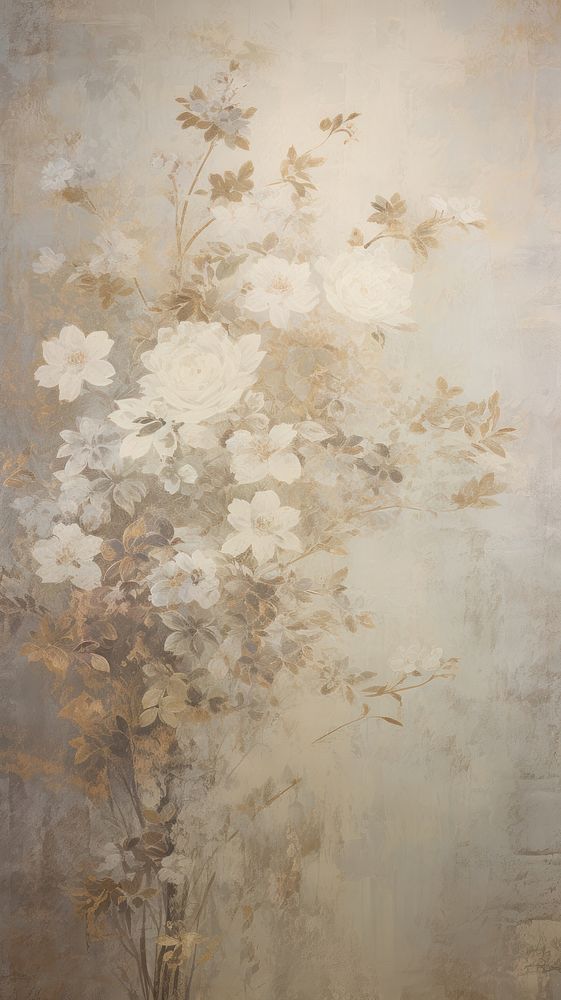 Acrylic paint of vintage flowers art wallpaper painting.