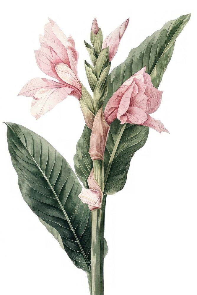 Botanical illustration canna flower plant inflorescence.