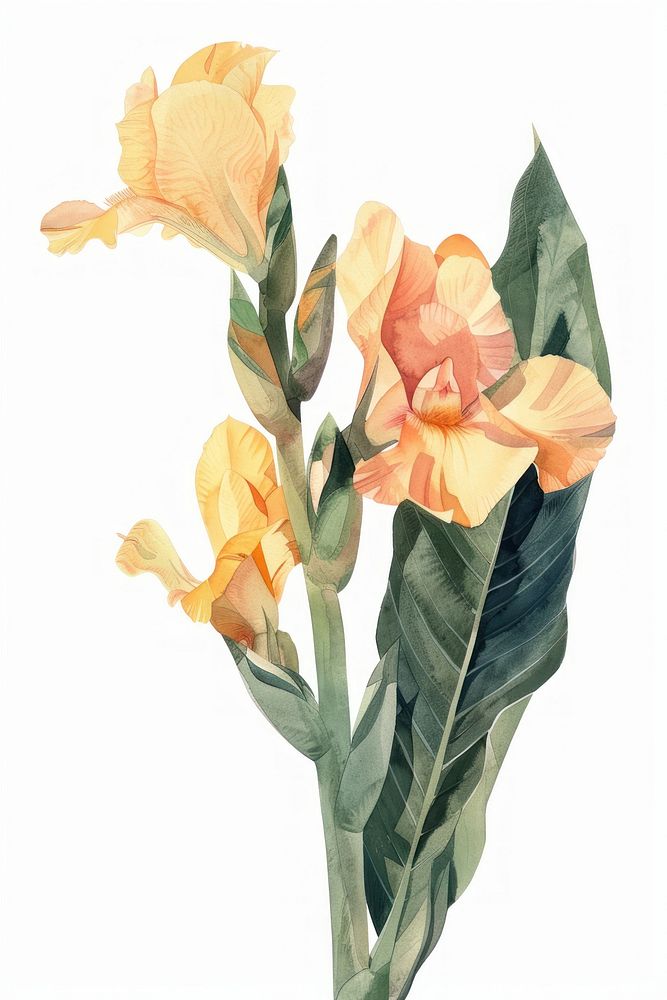 Botanical illustration canna gladiolus flower plant.