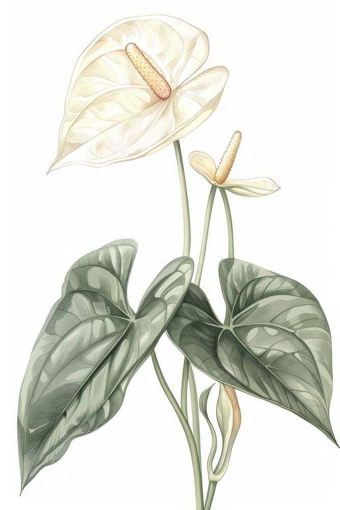 Botanical illustration anthurium flower plant inflorescence.