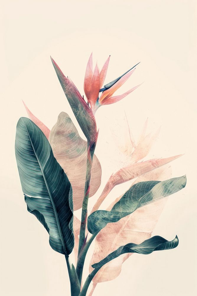 Botanical illustration bird of paradise flower plant petal.