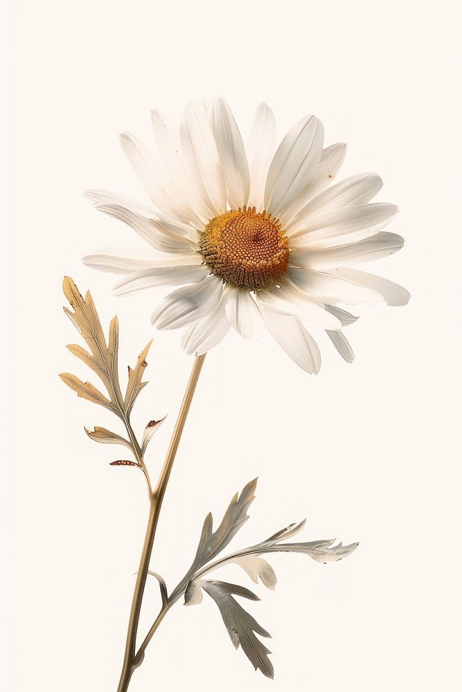 Botanical illustration daisy flower plant white.