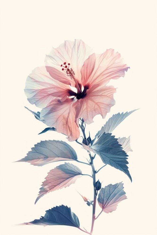 Botanical illustration hibiscus blossom flower petal.