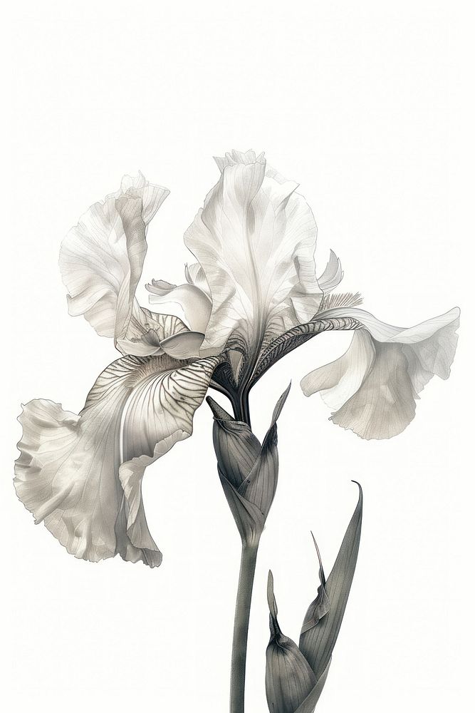 Botanical illustration iris flower sketch plant white.