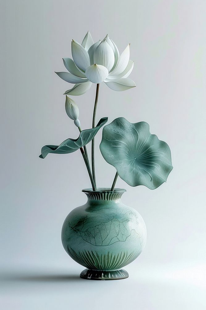 Botanical illustration lotus vase plant flower art inflorescence.