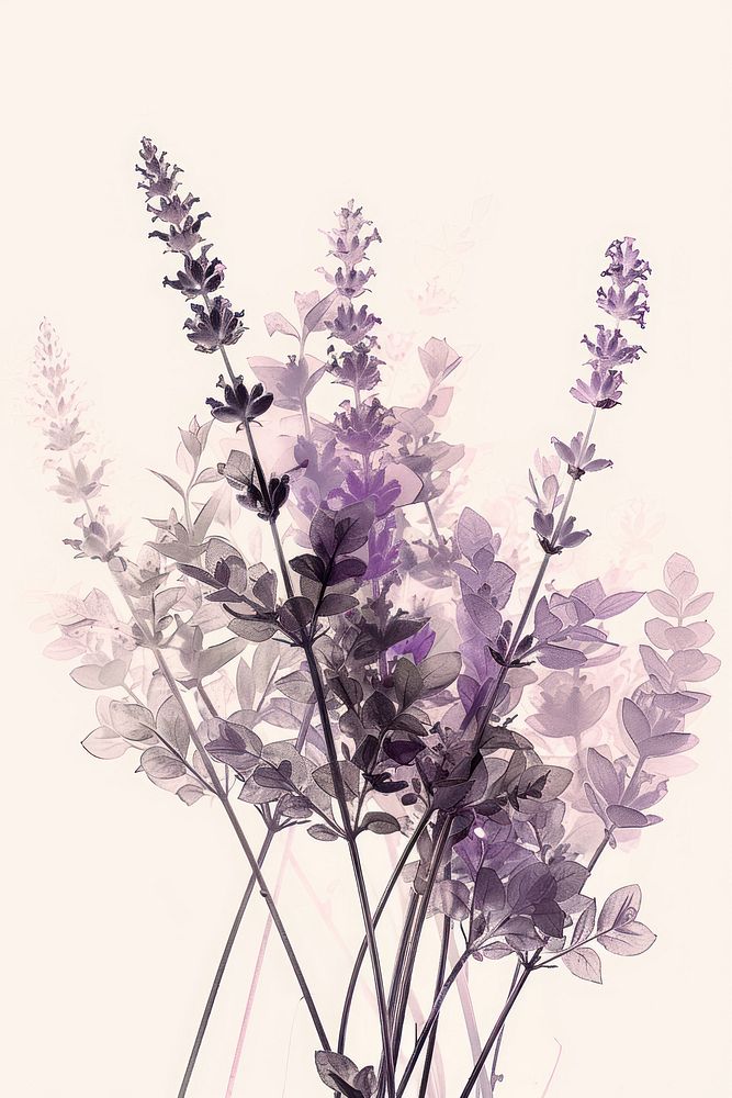 Botanical illustration lavender blossom flower purple.