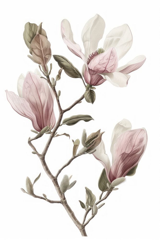 Botanical illustration magnolia blossom drawing flower.