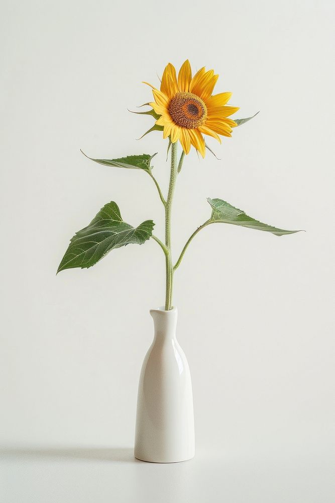 Botanical illustration sunflower vase plant white inflorescence fragility.