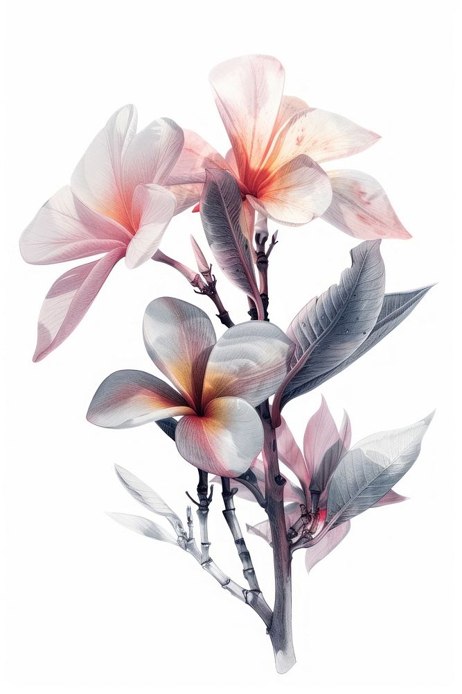Botanical illustration plumeria blossom flower petal.
