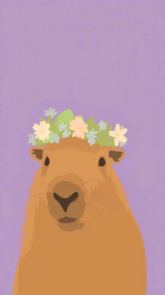 Capybara selfie cute wallpaper animal flower cartoon.