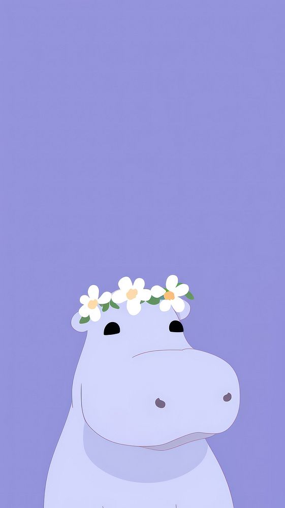 Hippo selfie cute wallpaper cartoon flower animal.