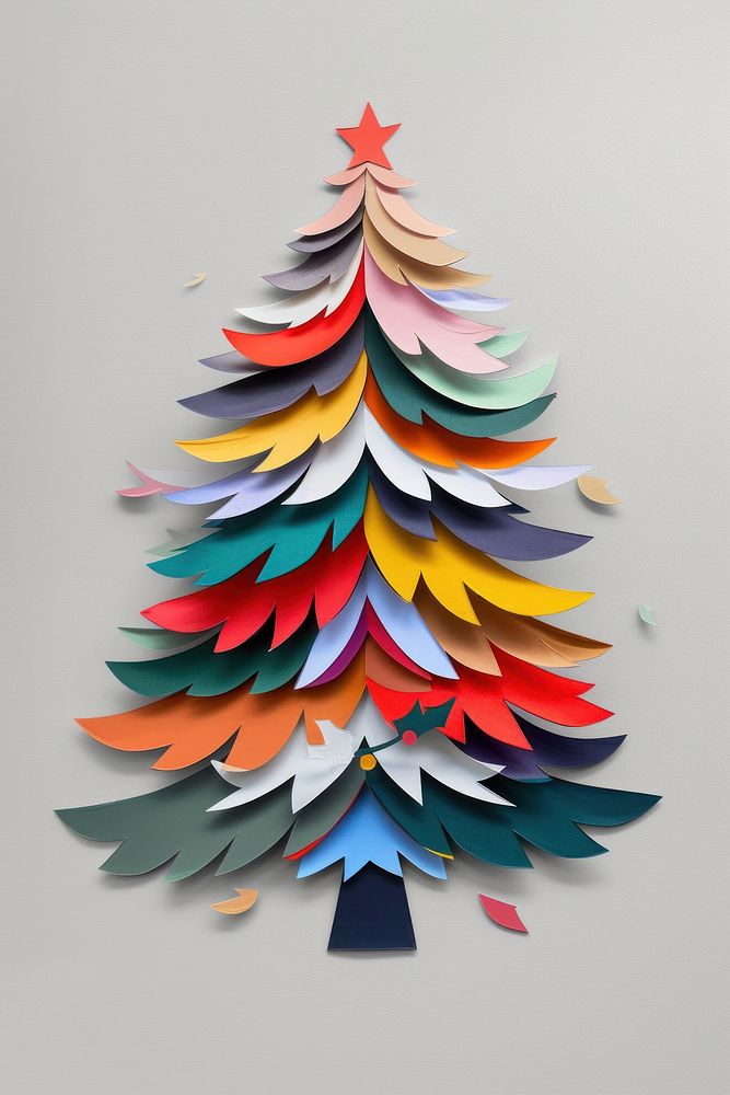 Christmas tree art paper gray background.
