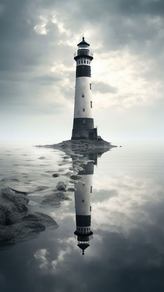 Grey tone wallpaper lighthouse architecture reflection building.