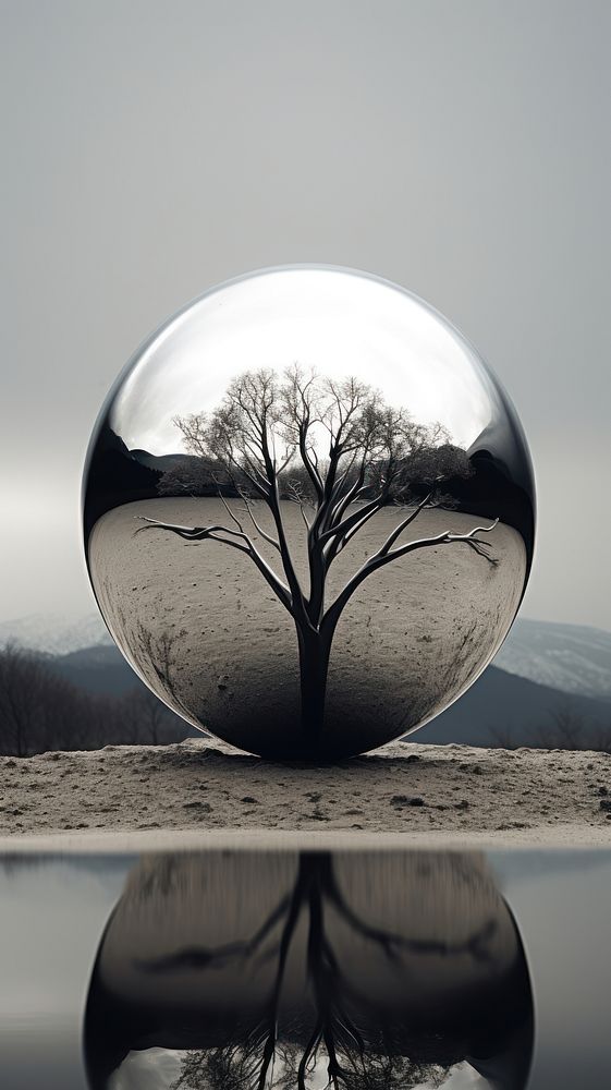 Grey tone wallpaper metal photography reflection sphere.
