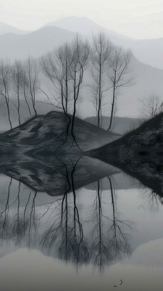 Grey tone wallpaper swamp reflection outdoors nature.