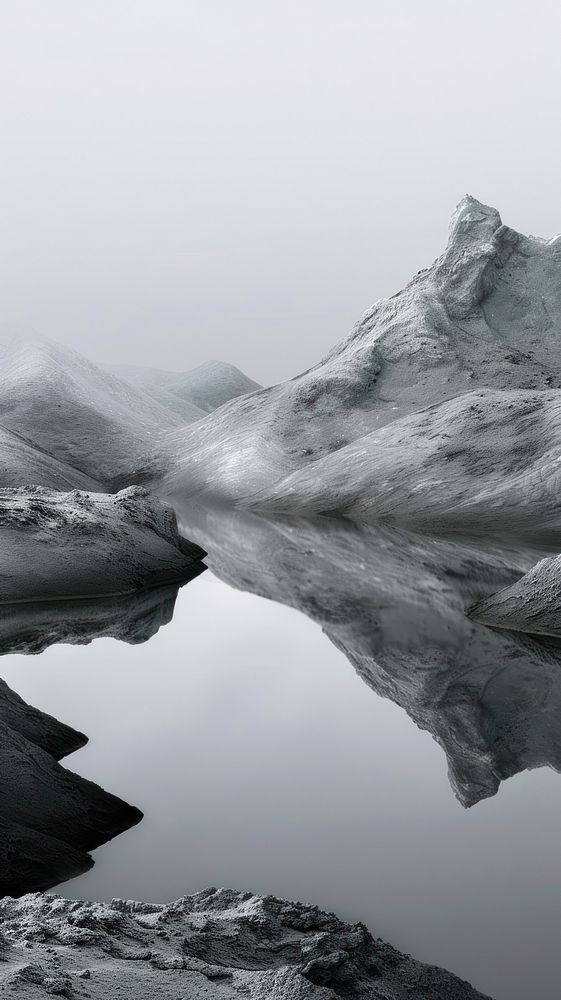 Grey tone wallpaper swamp reflection landscape mountain.