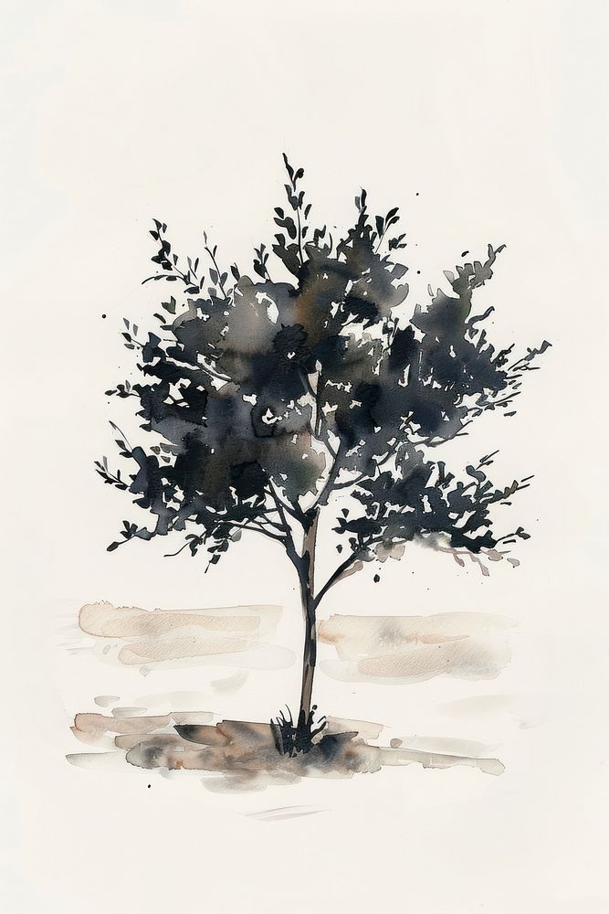 Monochromatic apple tree painting drawing sketch.