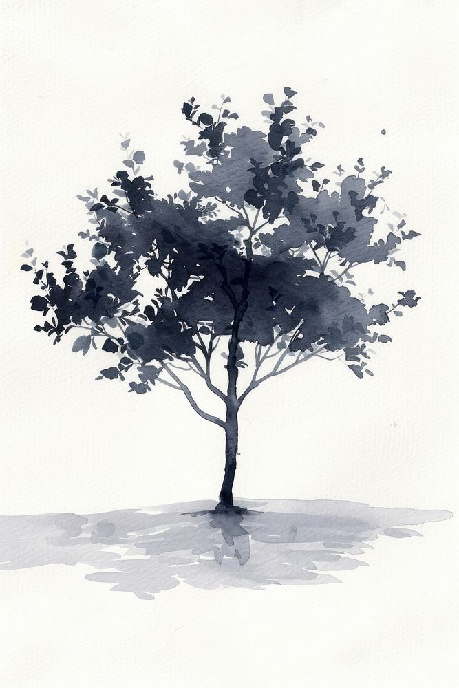 Monochromatic apple tree painting drawing sketch.