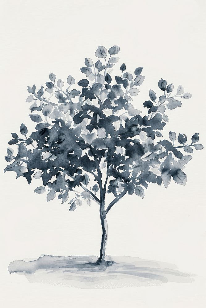 Monochromatic apple tree painting drawing sketch.