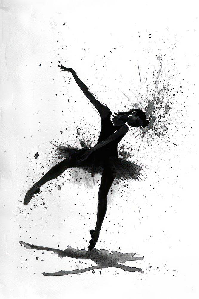 Monochromatic ballerina dancing performance splattered.