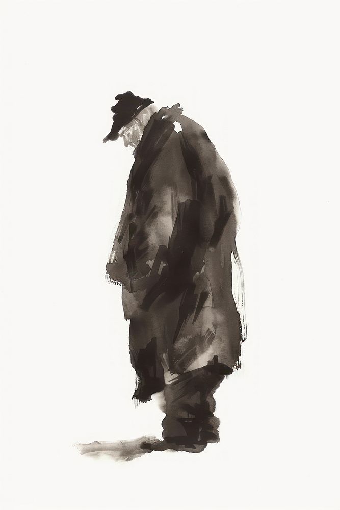 Monochromatic chinese old man painting adult silhouette.