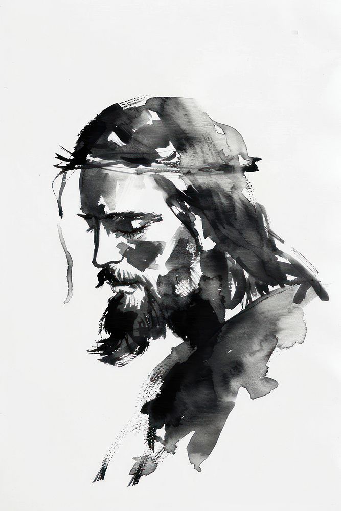 Monochromatic jesus christ painting drawing sketch.