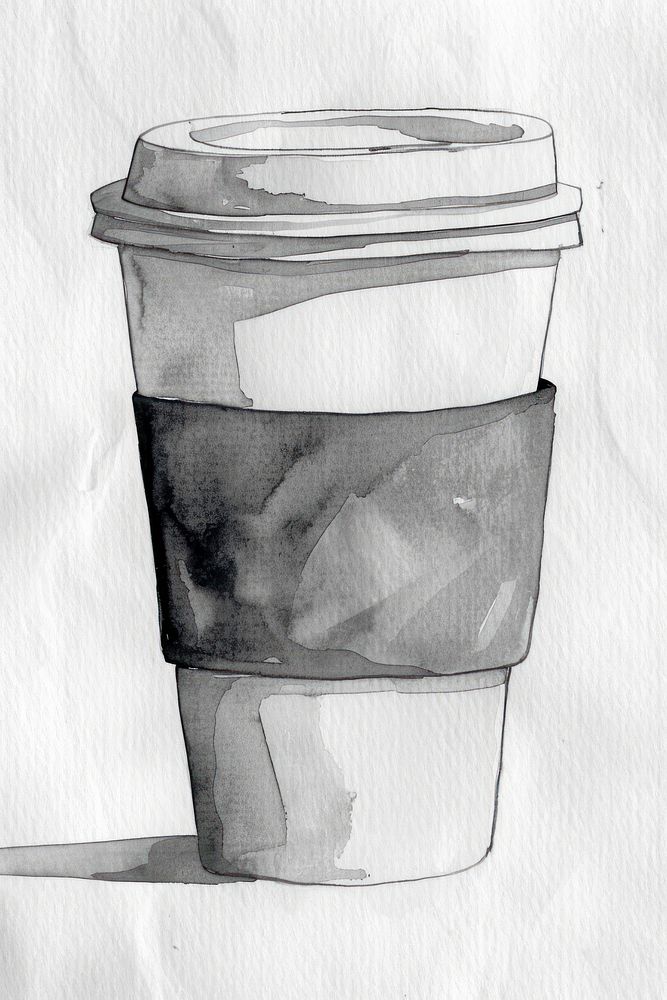 Monochromatic paper coffee cup drawing | Free Photo Illustration - rawpixel