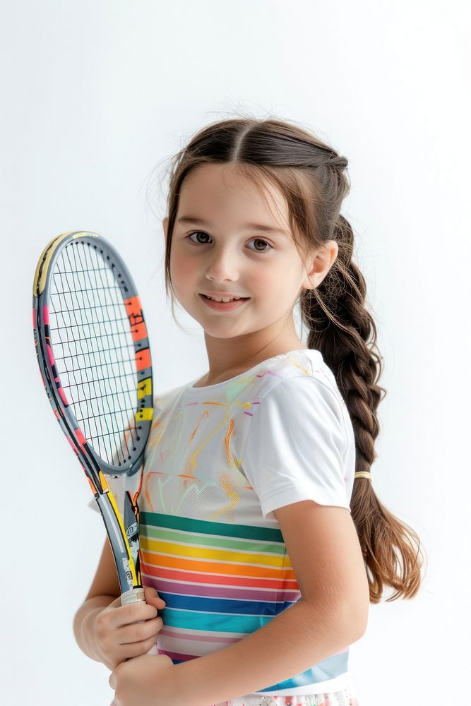 Girl playing tennis racket sports child.